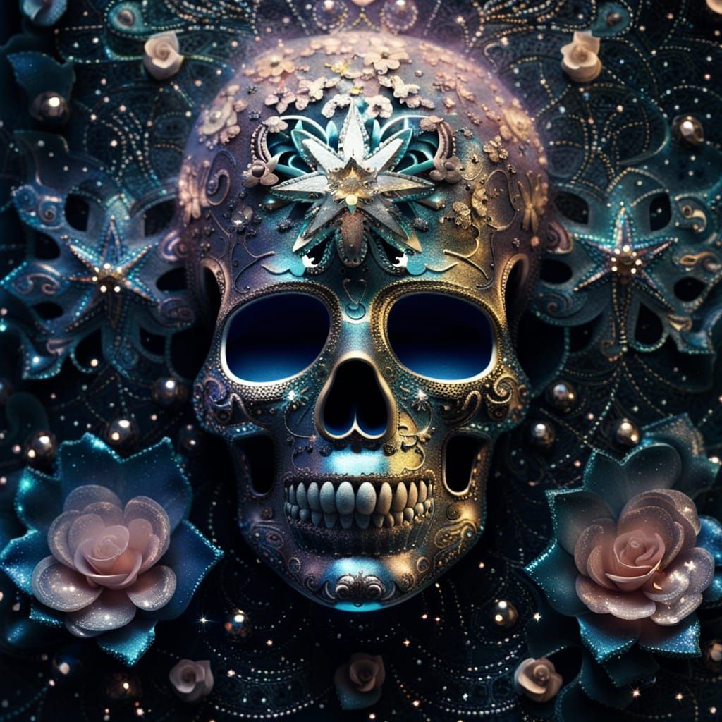 Glittering Sugar Skull with Ornate Motifs
