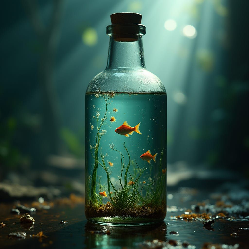 Glass Bottle Scene in Cinematic Film Style