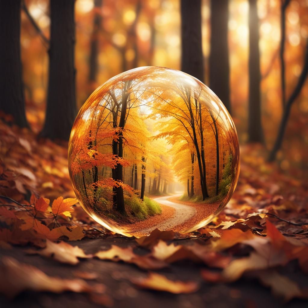 Autumn Forest in Translucent Orb: Magical Realism
