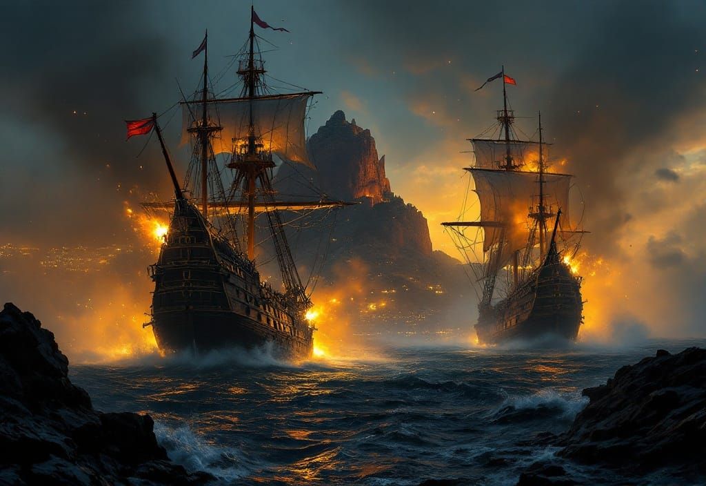 Galleon Battle Under Gibraltar, Digital Matte Painting