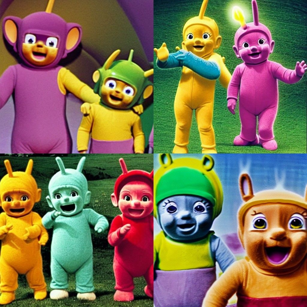 Teletubbies' Unforeseen Mishap: An AI Interpretation