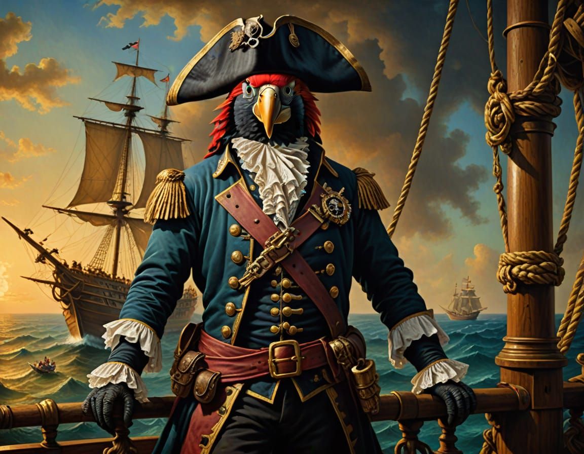 Pirate Parrot in Baroque Oil Painting Style