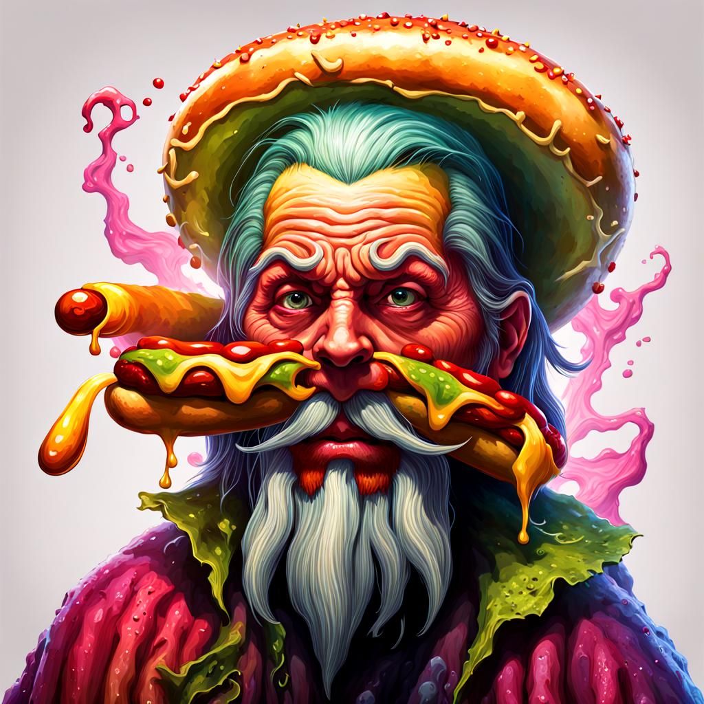 Hotdog witch; Baba Yaga witch; hotdog food horror land; hotdog creatures; hotdog man; hotdog food a swamp; horror; glizz...
