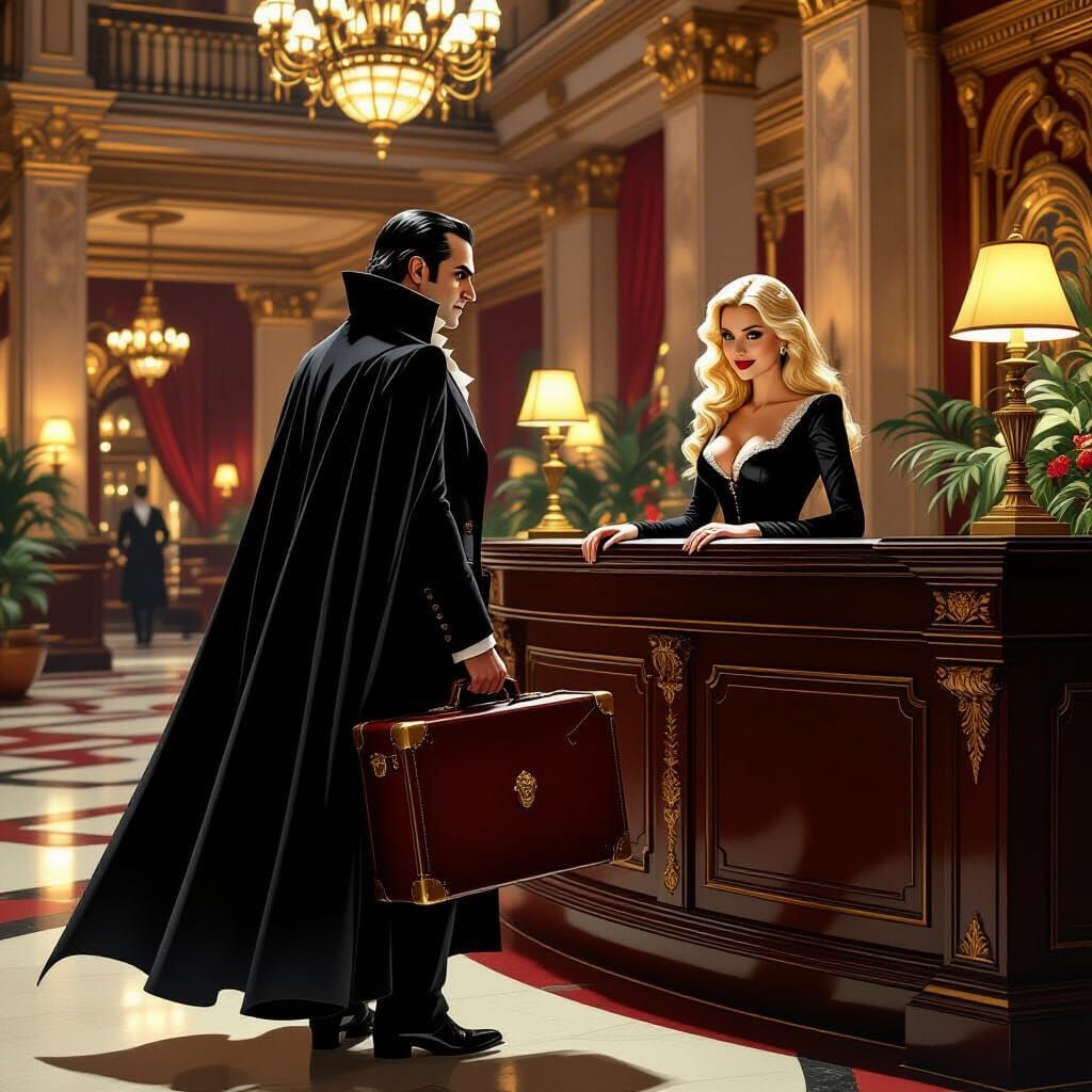 Dracula Checks Into Opulent Gothic Hotel Lobby