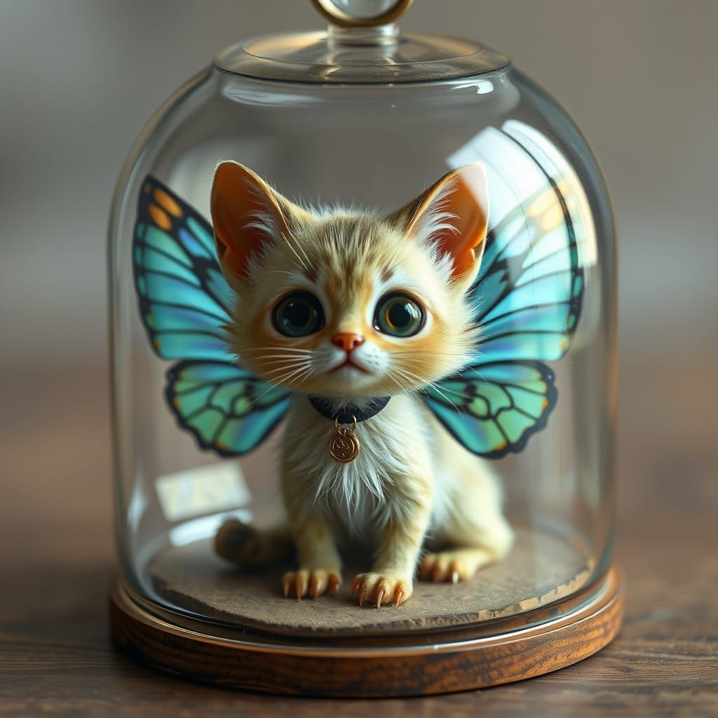 Cat Cryptid with Butterfly Wings in Specimen Jar