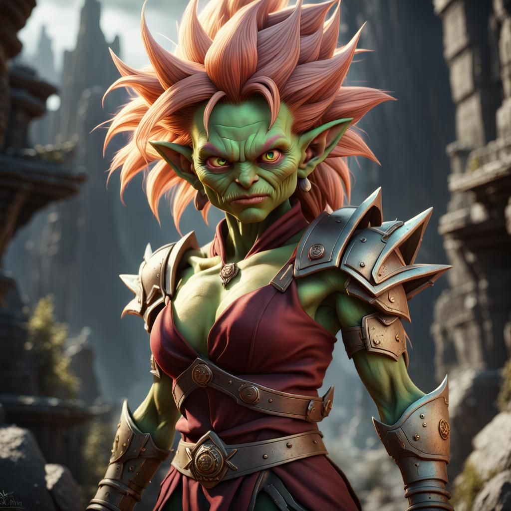 Super Saiyan Goblin Girl: Detailed Fantasy Art