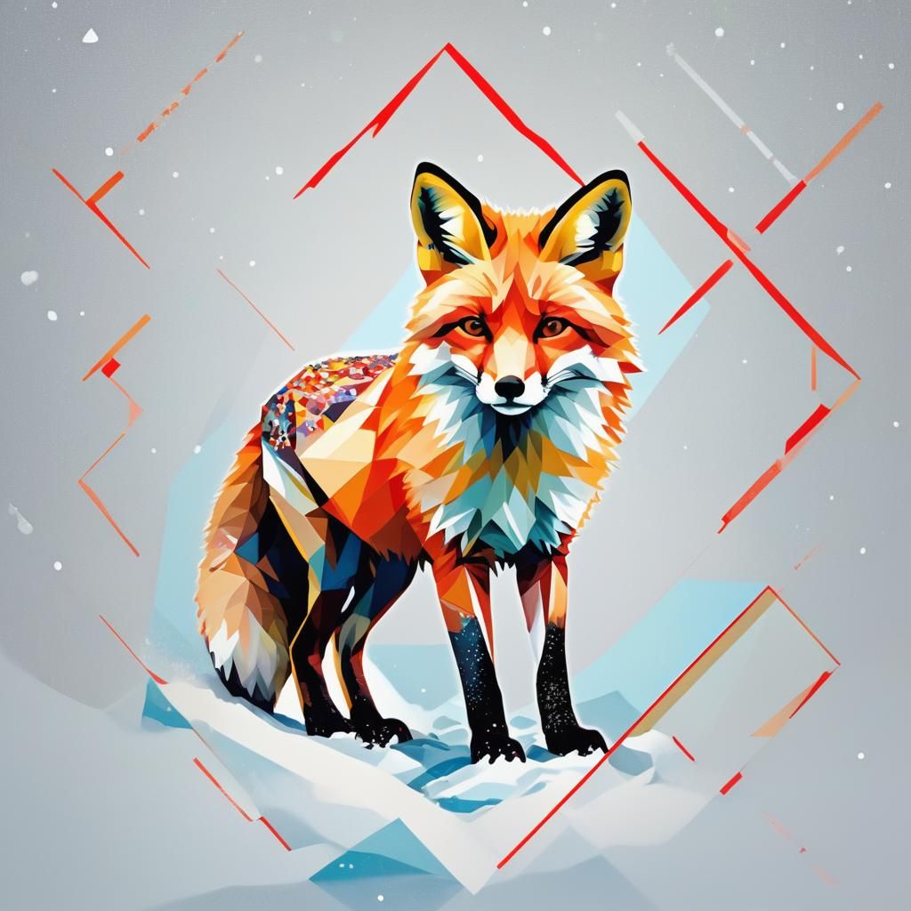 Geometric Fox in Snow: Abstract Geometric Art