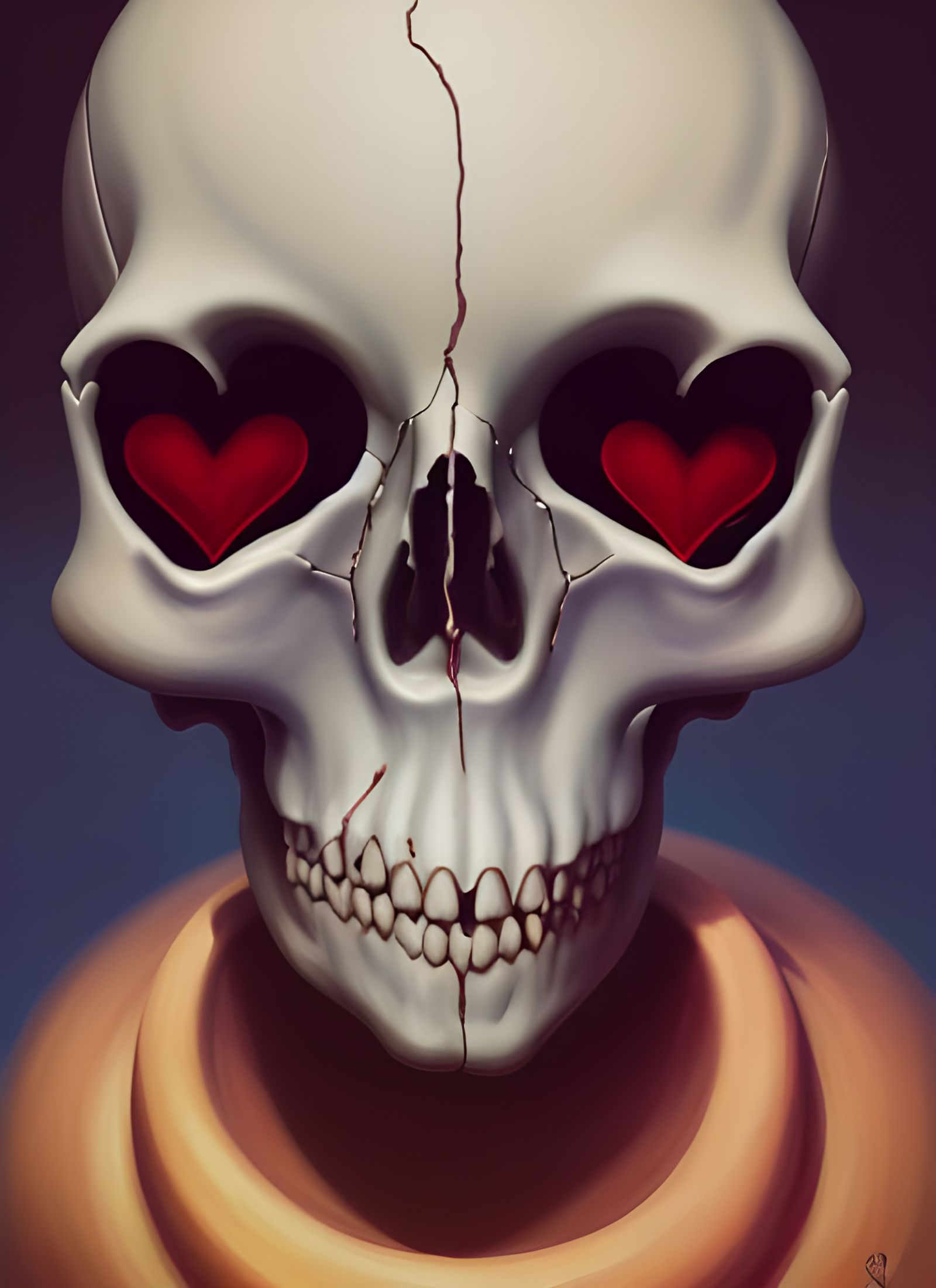 Heart Skull in Photorealistic Comic Art Style