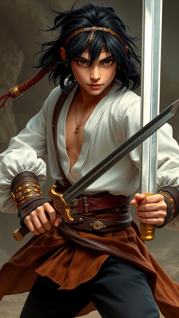 Warrior Boy with Sword and Gold Headband