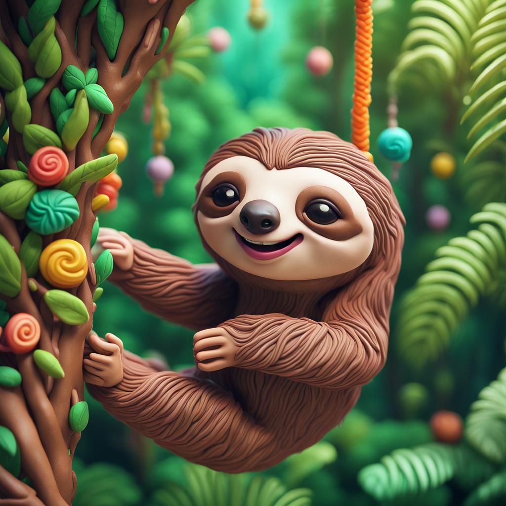 Happy Claymation Sloth in Candy Art Style