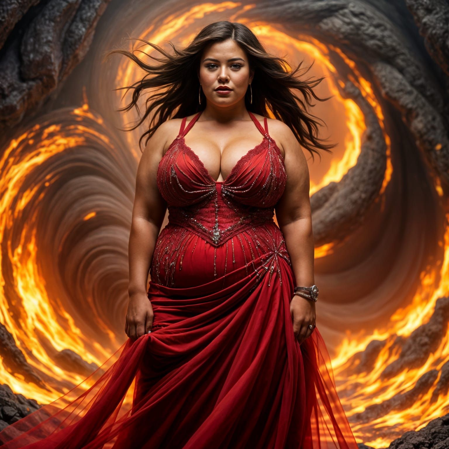Confident Goddess in Lava Vortex
