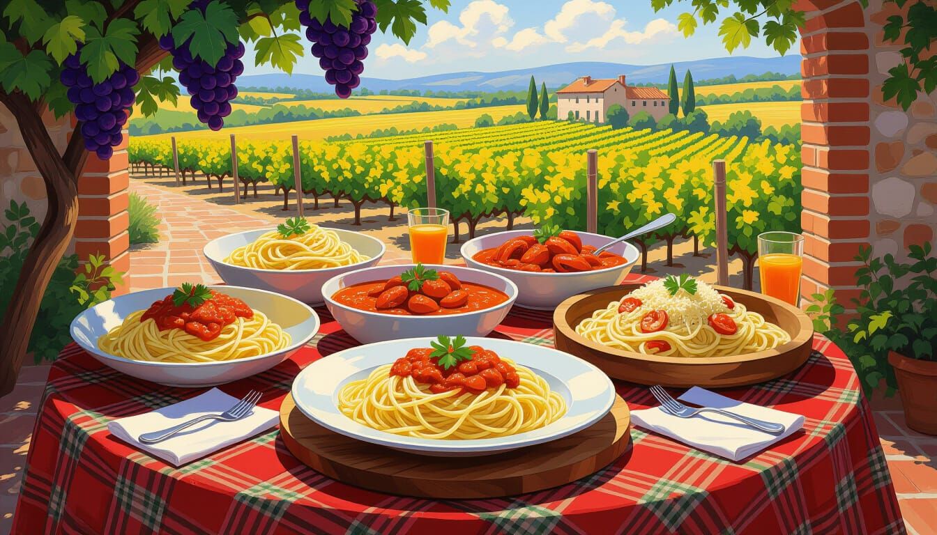 Lively Italian Feast in Monet Renoir Style