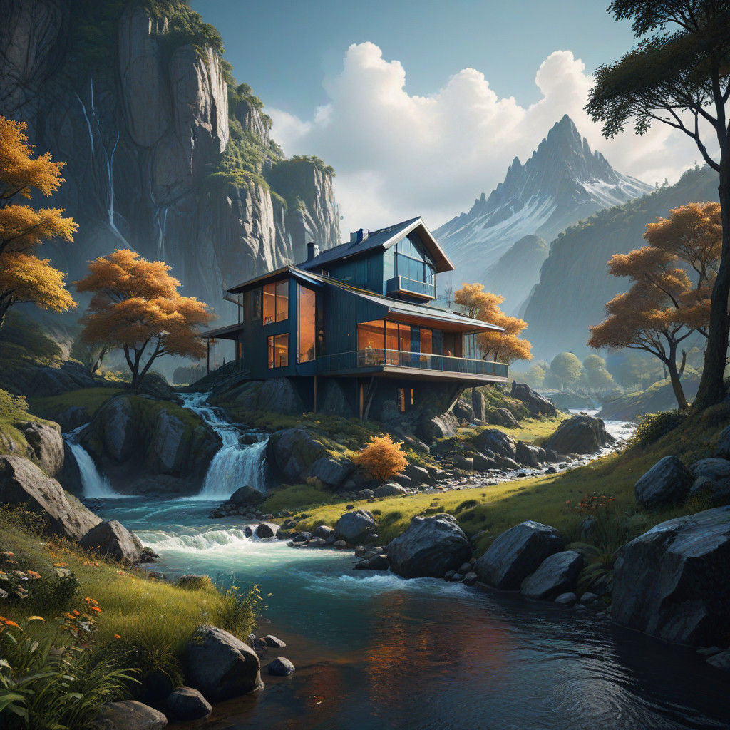 Fantastical River Valley with Modern Estate