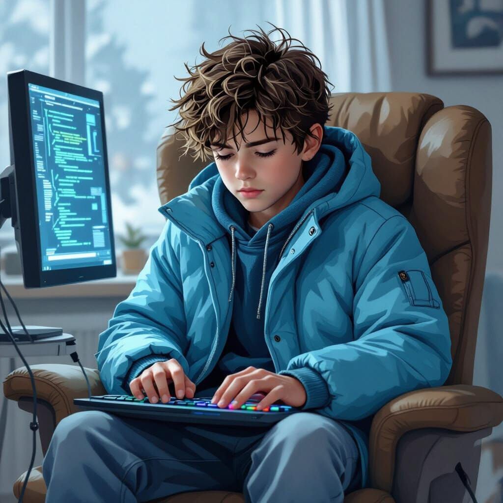 Teen Hacker in Cyberpunk Style