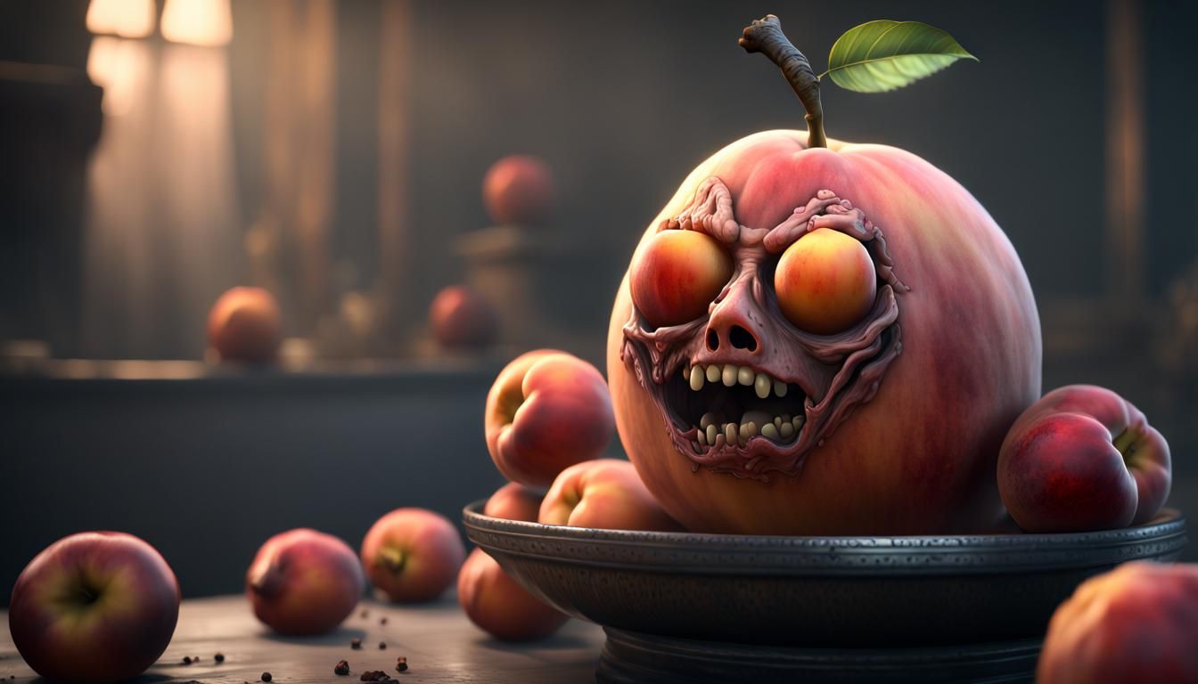 Zombie peach in a bowl