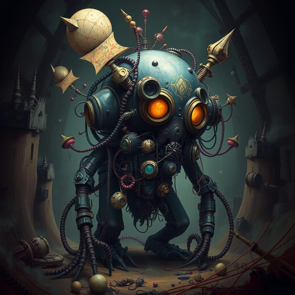 Surreal Biomechanical Creature in Mystical Setting