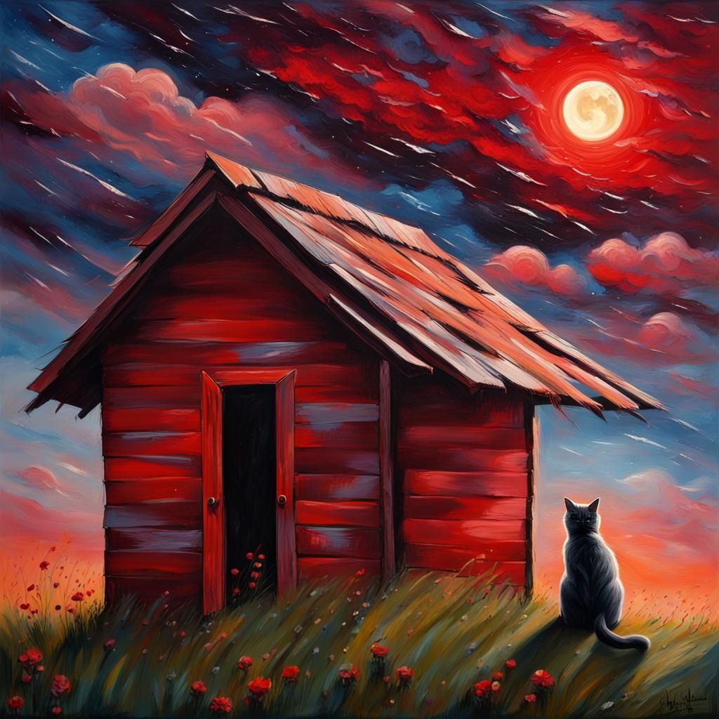 Shed at sunset with cat