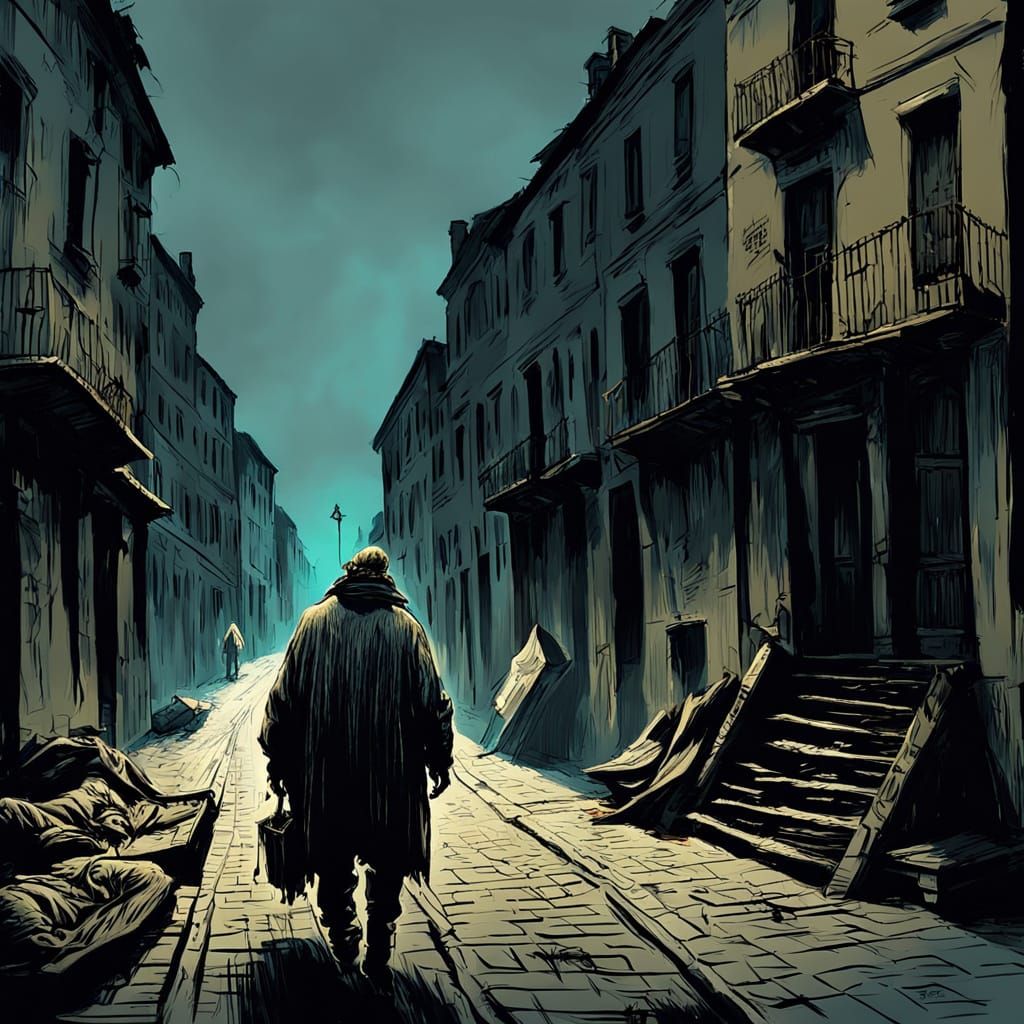 Homeless Boy in Dramatic Harbour Street Illustration