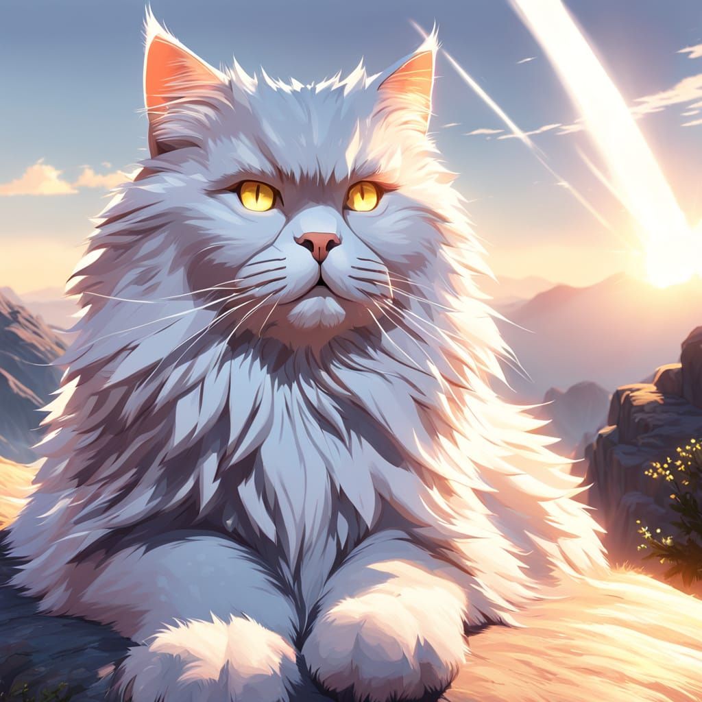 Giant Maine Coon Sunrise: 3D Anime Art