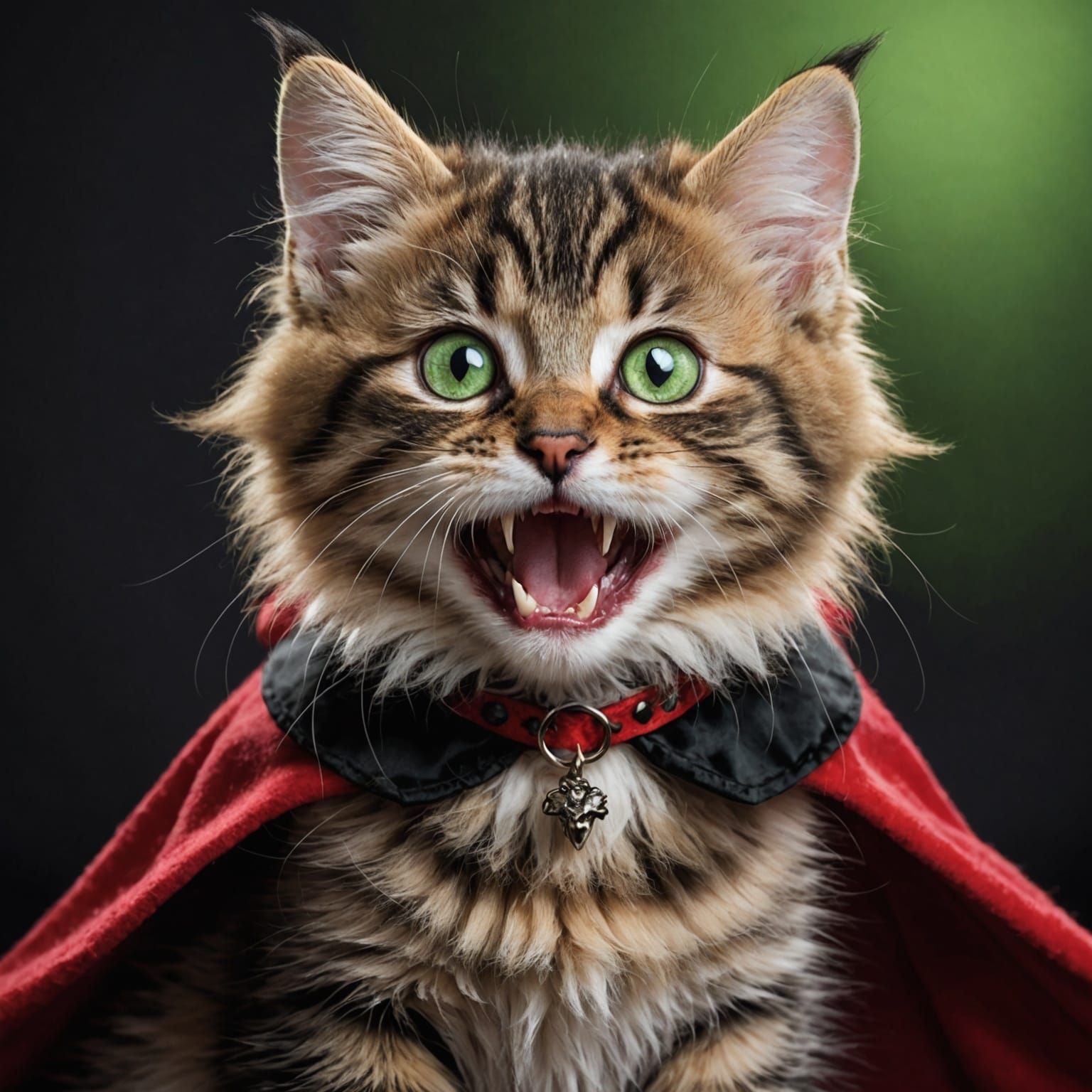 Vampire Kitten: Hyperrealistic Tabby Cat in Gothic Moonlight