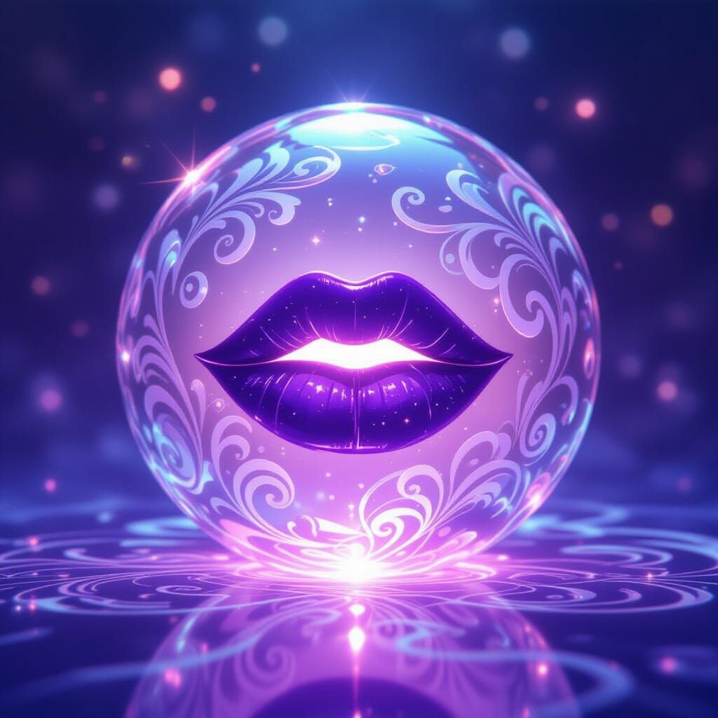 Crystal Ball with Purple Lips in Dreamy Style