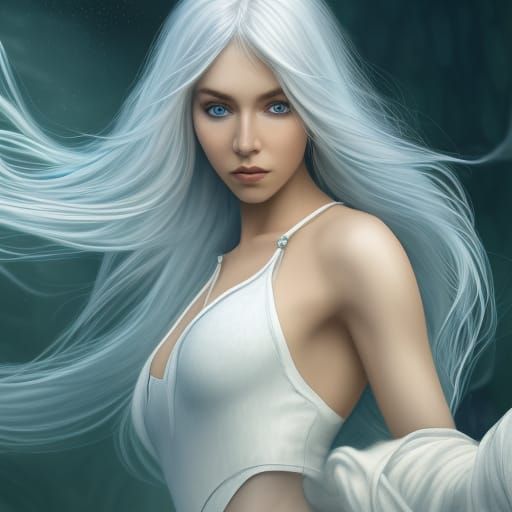 Beautiful Woman with White Hair in Detailed Digital Art