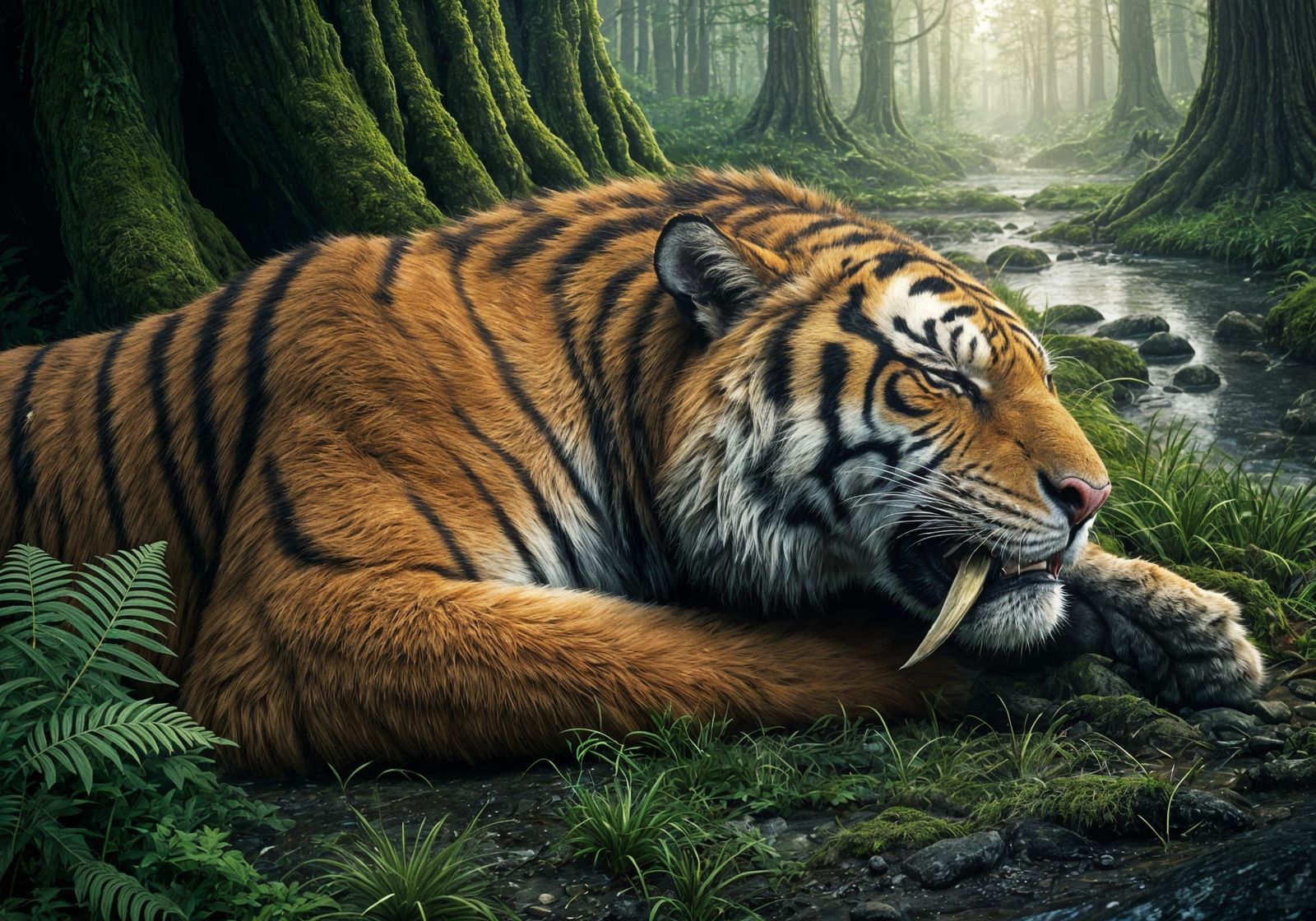 Majestic Saber-Toothed Tiger in Prehistoric Habitat