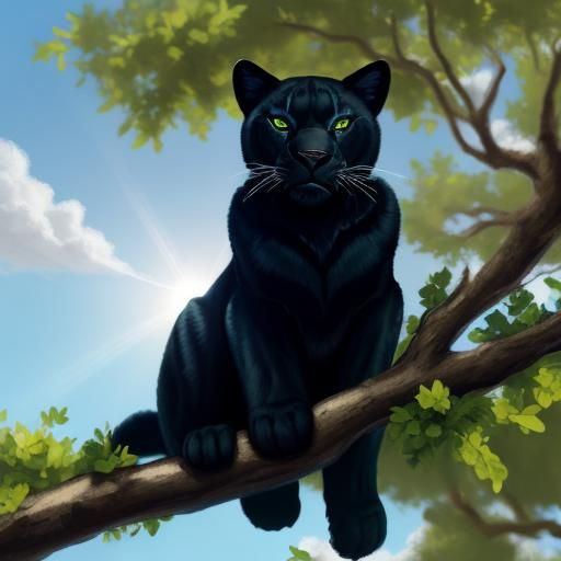 Green-Eyed Black Panther in Heavenly Sunlight