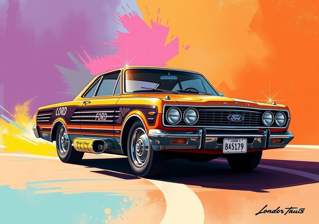 Vintage Ford Taunus in Manga Style Illustration