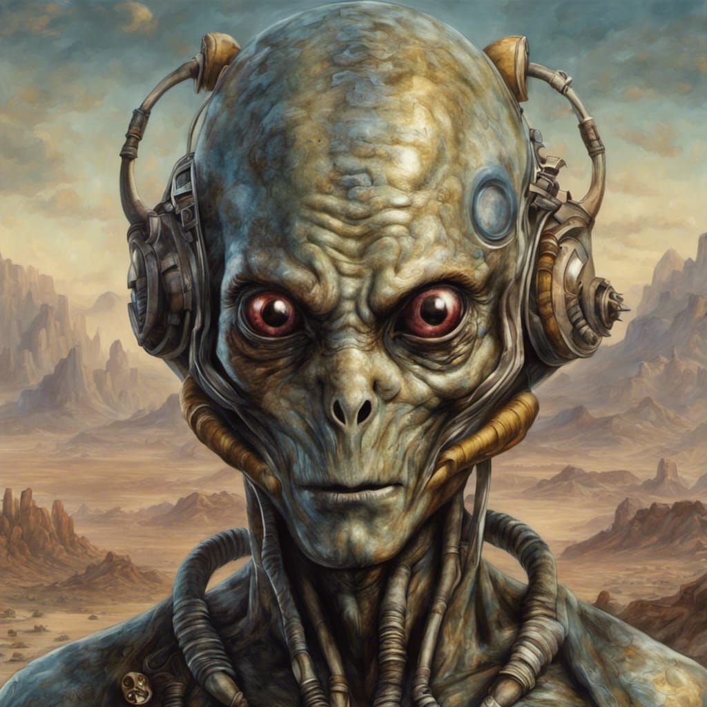 Epic Alien Humanoid Portrait with Fallout Background