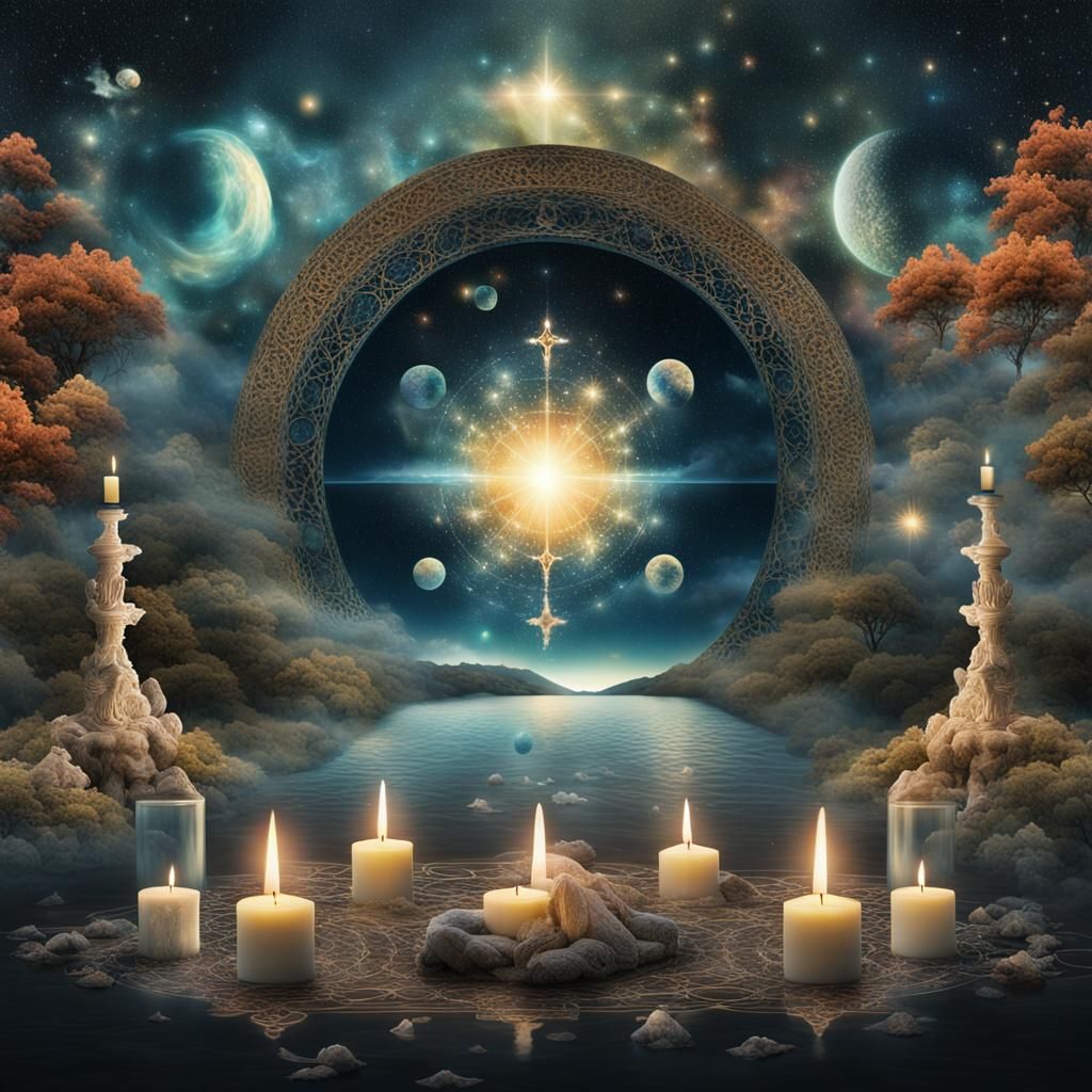 Surreal Digital Collage of Prayer and Cosmos