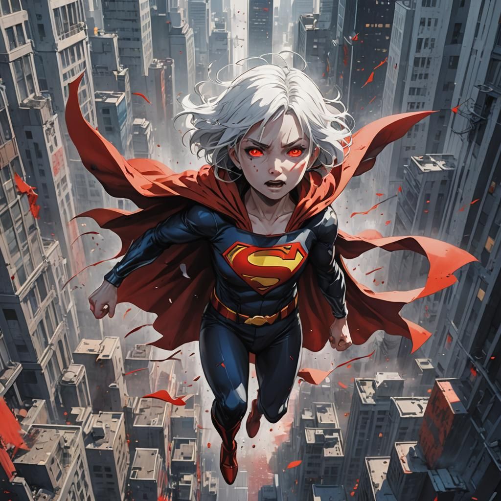 Anime-Style Vampire Superheroine Flies Over the City