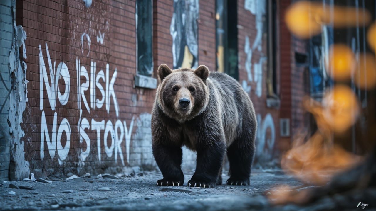 Grizzly Bear in Urban Alley with Graffiti