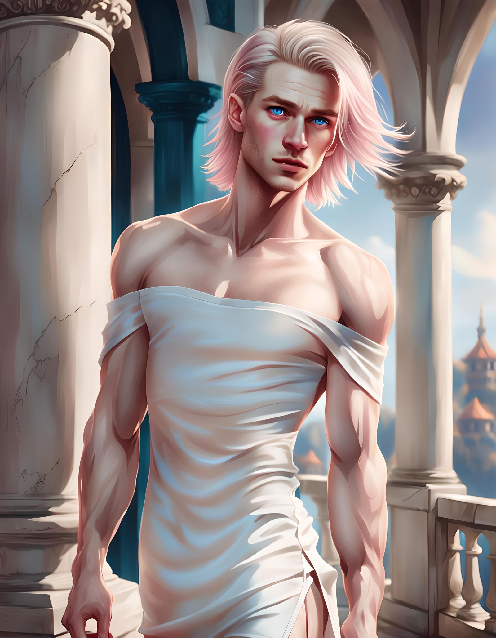 Beautiful Young Man in White Dress: 8K Portrait