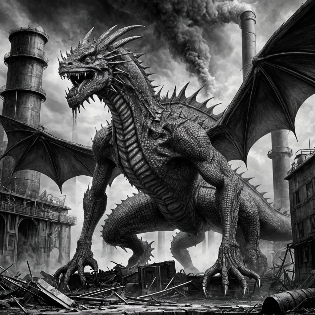 Terrifying Zombie Dragon Destroys Power Plant: Charcoal Draw...