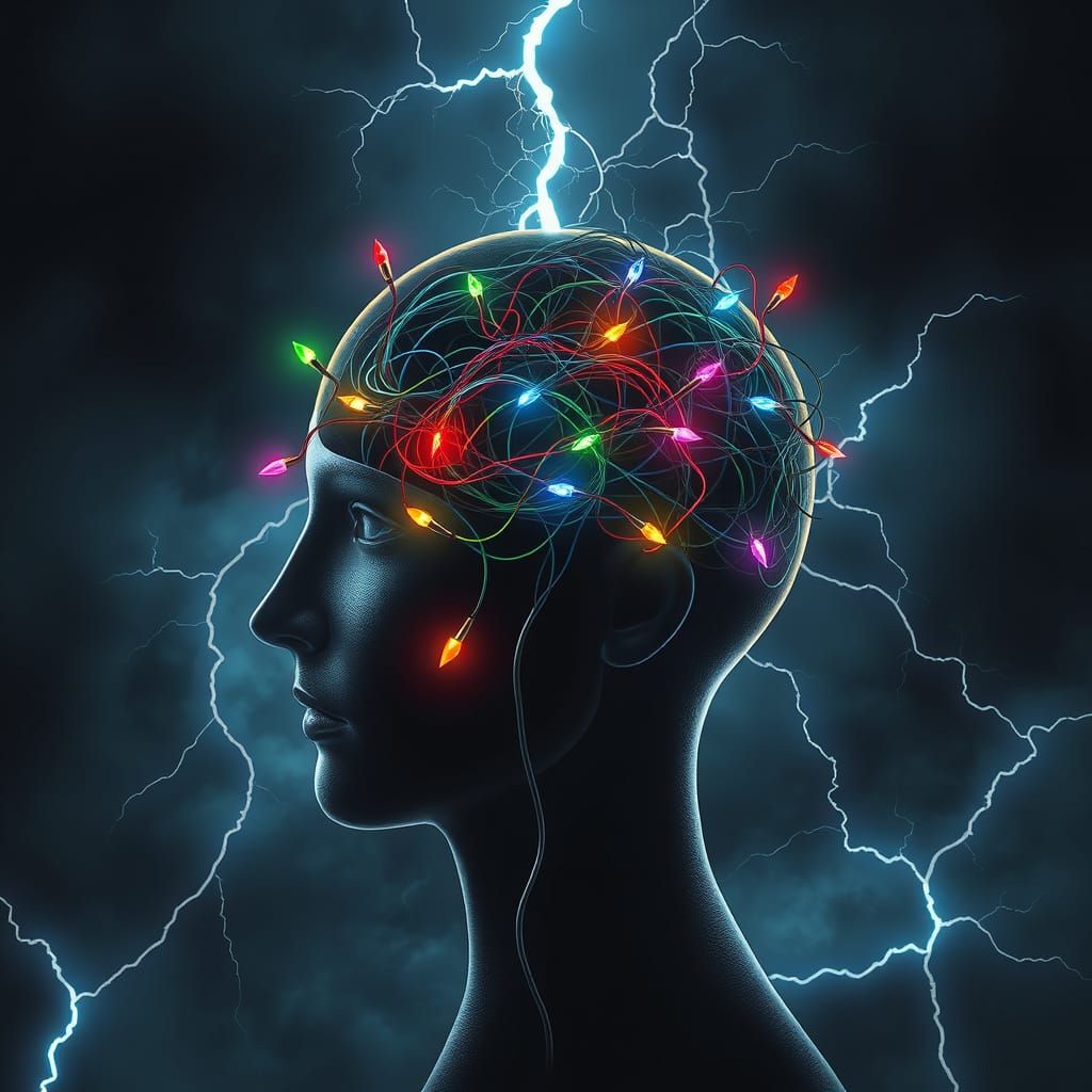 Cracked Head Reveals Glowing Wire Brain