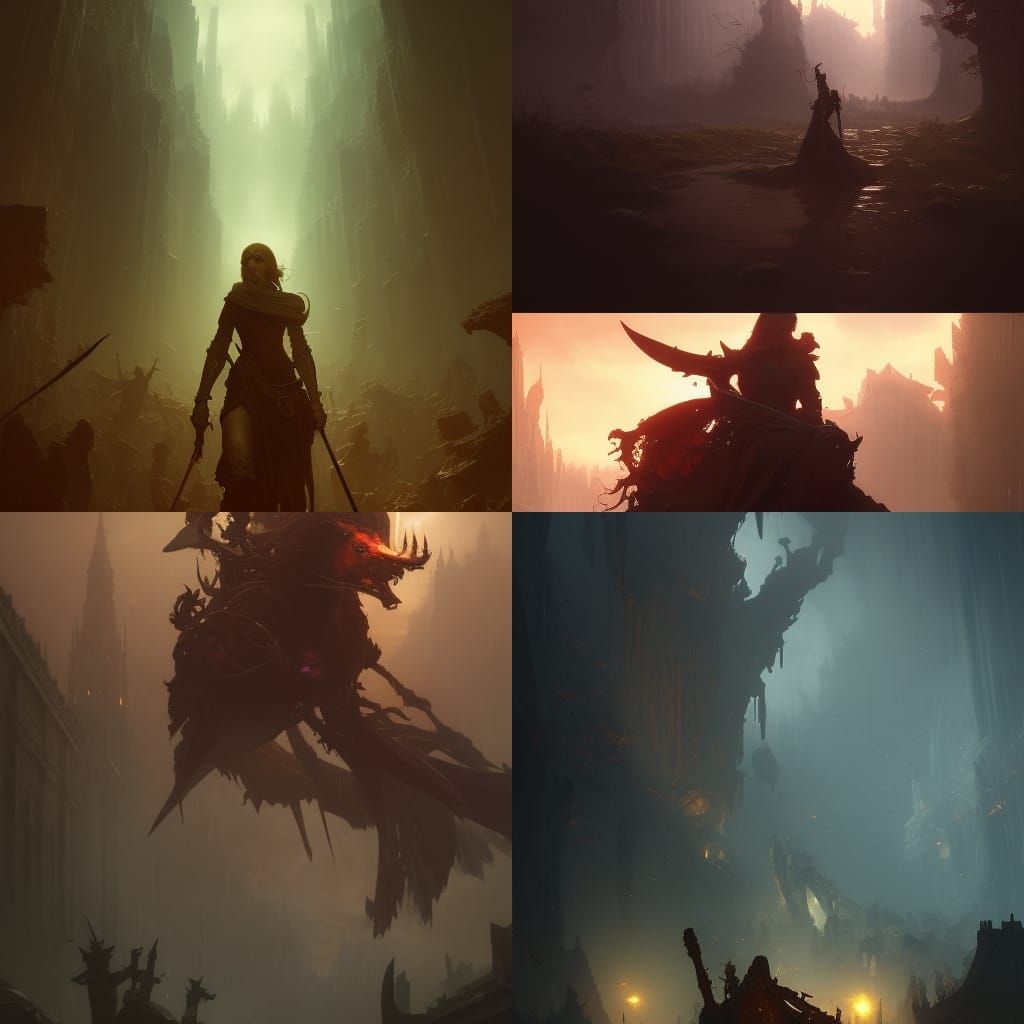 Dark Fantasy Masterpiece in Purple and Yellow