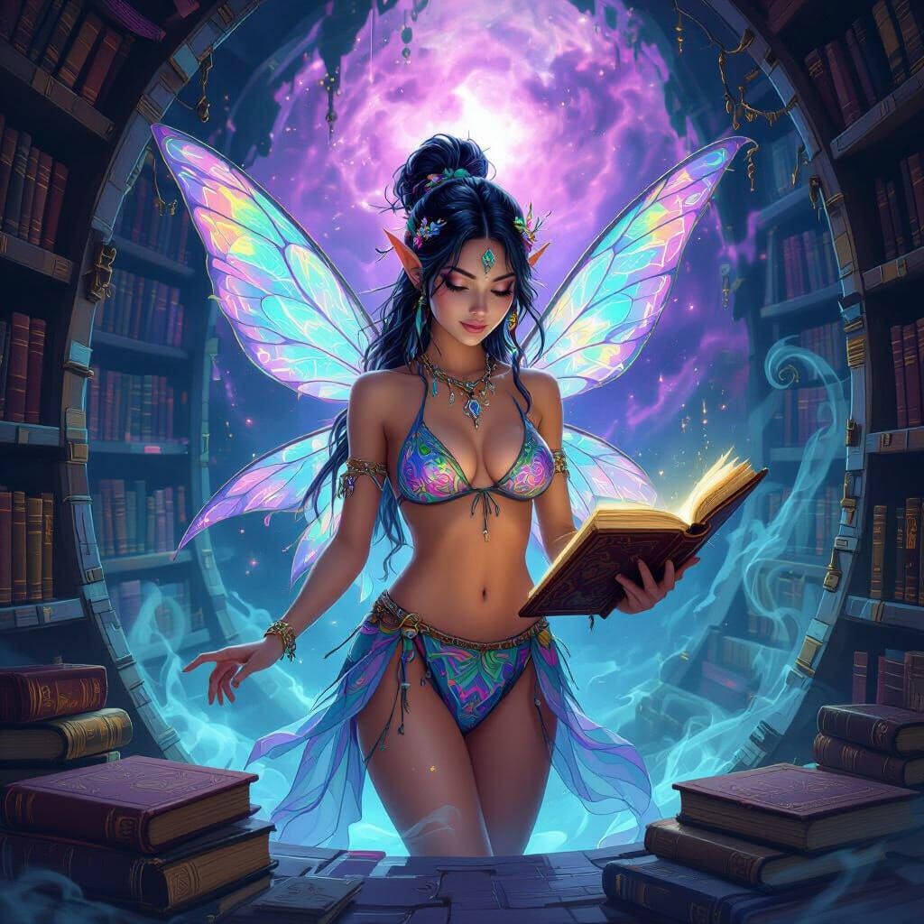 Celestial Librarian Fairy in Nebula Library