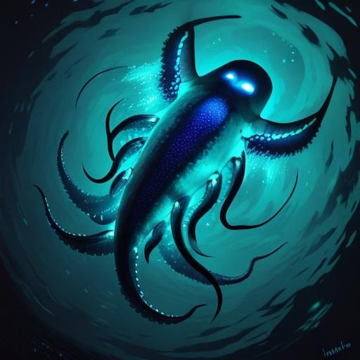 Bioluminescent Firefly Squid in the Deep Sea