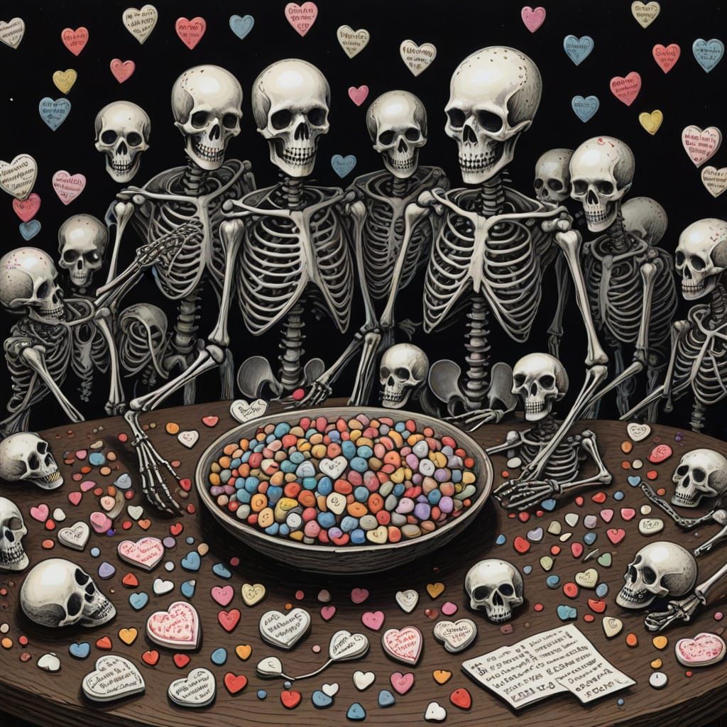 Gothic Whimsy: Spooky Still Life with Sugar and Skeletal Fri...