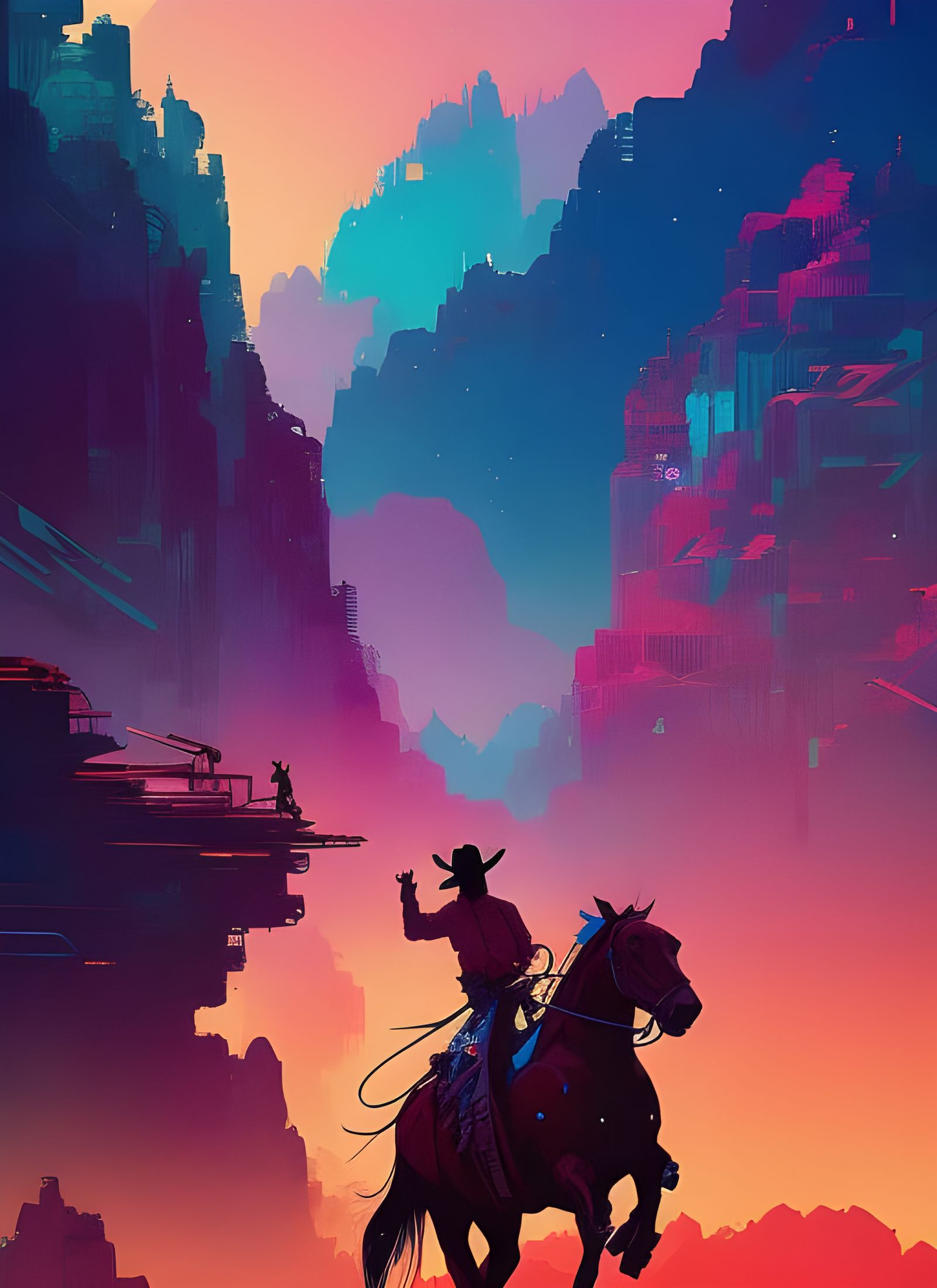 Cosmic Cowboy Rodeo in Composite Art Style