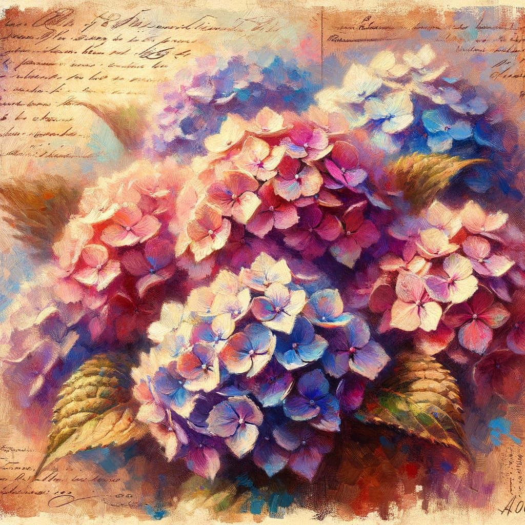Impressionistic Hydrangeas in Antique Hues