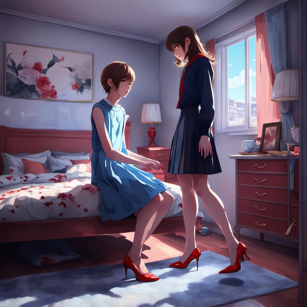 Detailed 3D Anime Art: Mother and Crossdressing Son