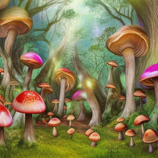 Enchanted Fairy Forest with Mushroom Homes