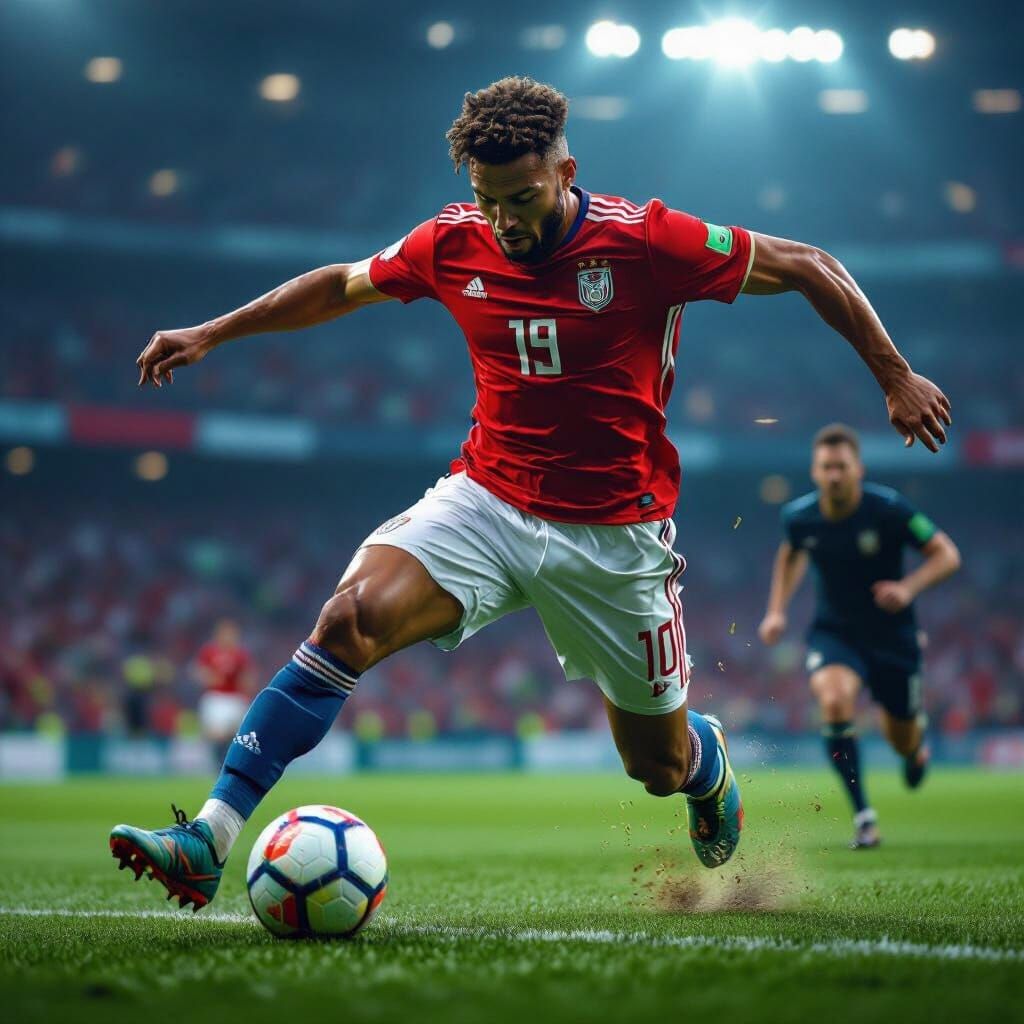 Soccer Player Mid-Shot: Hyper-Realistic Digital Illustration