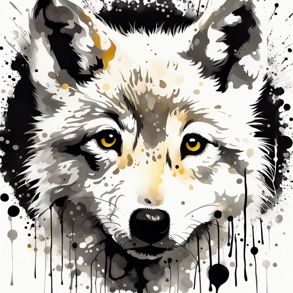 Baby Wolf in Gustav Klimt Style