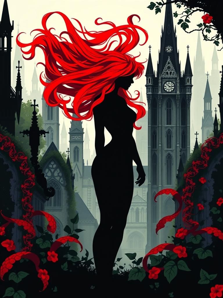 Poison Ivy Silhouette in Dystopian Gotham Architecture