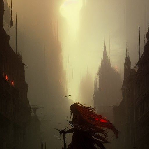 Dark Fantasy Concept Art in Style of Alphonse Mucha