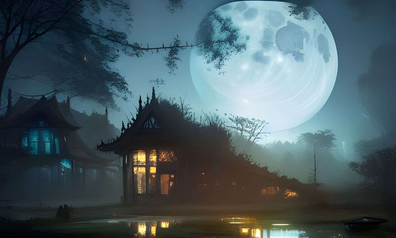 Midnight Village of Spaceship Ruins: Sci-Fi Art