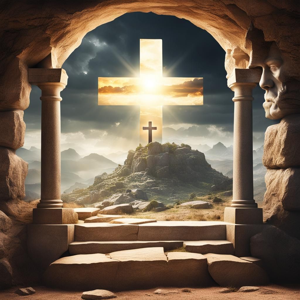 Empty Tomb Inside Christian Cross Double Exposure